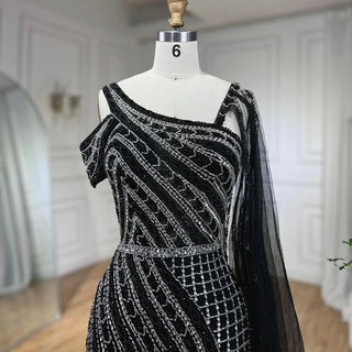 Ships in 1 to 3 Days - Arabic Dubai Black Long Cloak Mermaid Beaded Luxury Evening Dress - Gown for Women's Wedding Party 2024