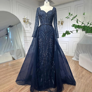 Ships in 1 to 3 Days - Muslim Royal Blue A-Line Sweetheart Beaded Evening Dress - Luxury Dubai Gown for Women Wedding Party