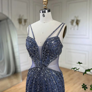 Gray Cut Out Spaghetti Straps Elegant Mermaid Evening Dresses Gowns Luxury Beaded For Woman Party 2024