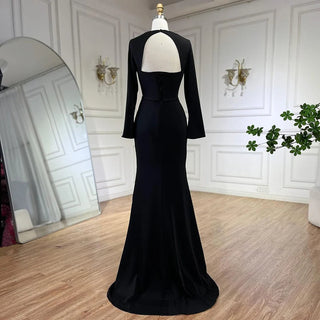 2024 Dubai Blue Satin Mermaid Black Luxury Arabic Lace-Up Evening Dress - Gown for Women's Wedding Party