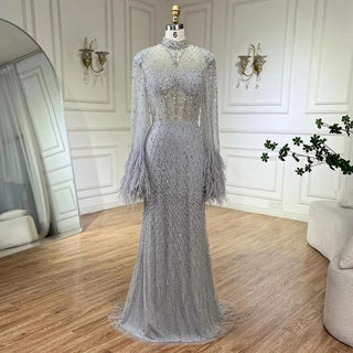 Ships in 1 to 3 Days - 2024 Women Wedding Party Dubai Gowns: Nude Illusion Cut Out Lace Beaded Feathers Mermaid Long Evening Dresses