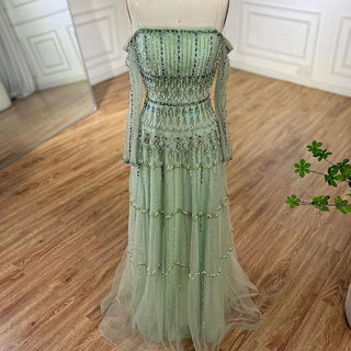 Ships in 1 to 3 Days - Dubai Arabic Sage Green Mermaid Evening Gown with Beaded Detailing - Luxury Party Dress for Women's Weddings 2024