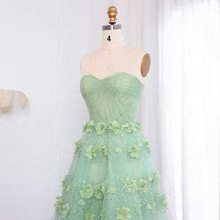 Luxury Sage Green 3D Flowers Evening Dress with Cape - Elegant Sweetheart Arabic Wedding Party Gown