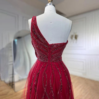 Ships in 1 to 3 Days - Fuchsia Radiance: 2024 Luxury Strapless Evening Dress with High Split, Beaded Elegance, and Dubai Glamour