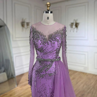 Elegant Purple Mermaid Evening Gowns with Beaded Skirt and Lace-up Detail - Women's Wedding Party 2024