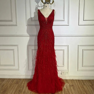 Luxury Dubai Caramel Spaghetti Strap Evening Dresses with Feathers For Women’s Wedding Party