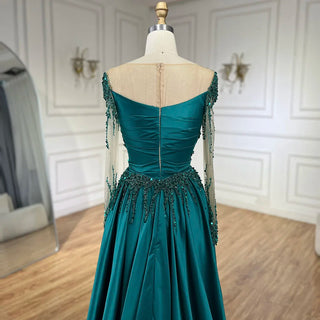 Ships in 1 to 3 Days - Luxury Dubai Green Mermaid Lace Beaded Satin Evening Dresses Formal Gowns 2024 For Woman Wedding Party