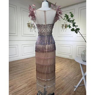 Feathers and Tassels: Luxury Lilac Dubai Evening Dresses for Wedding Parties