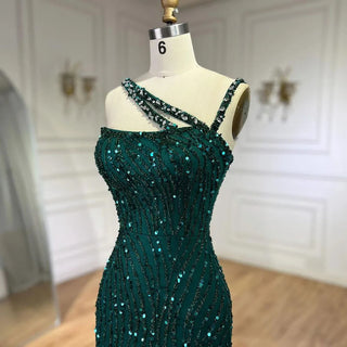 Green One Shoulder Mermaid Elegant Beaded Luxury Evening Dress Gown for Women's Wedding Party 2024