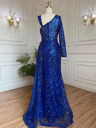 Dubai Champagne Glamour: Luxury Mermaid Arabic Evening Dress with Overskirt, Tailored for Plus Size Women as Wedding Guests at Formal Parties.