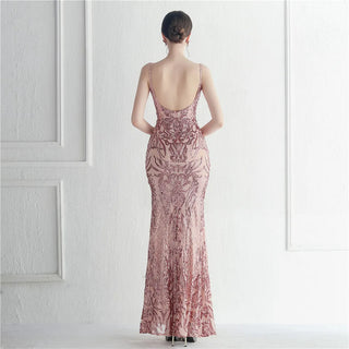 Sexy Backless Sequin Evening Dress with Slit - Luxury Stretch Strap Cocktail Party Prom Dress