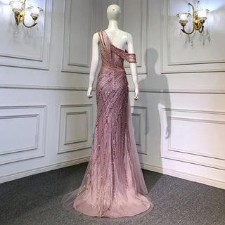 Pink Luxury High Split Evening Dress: 2024 Beaded Elegant Mermaid for Women's Party