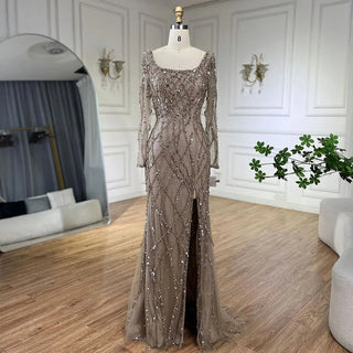 Elegant Green Split Mermaid Evening Gown 2024: Luxury Beaded Dubai for Women's Wedding Party