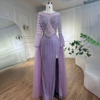 Ships in 1 to 3 Days - Arabic Turquoise Mermaid Elegant Evening Dress Gown 2024: Beaded Cape Sleeves, Luxury for Women Wedding Party