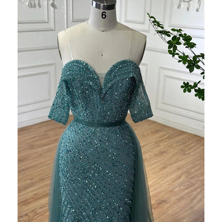 Ships in 1 to 3 Days - Nude Mermaid Elegant With Overskirt Off Shoulder Beaded Split Evening Dresses Gowns For Woman Party 2024