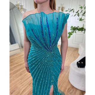 Caramel High Split Off Shoulder Mermaid Evening Dress - Beaded Gown for Women Wedding Party 2024