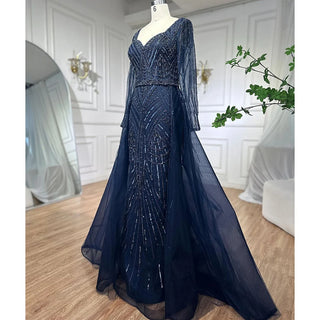 Ships in 1 to 3 Days - Muslim Royal Blue A-Line Sweetheart Beaded Evening Dress - Luxury Dubai Gown for Women Wedding Party