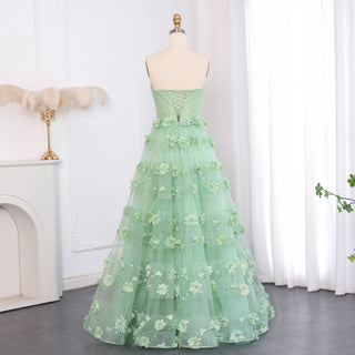 Luxury Sage Green 3D Flowers Evening Dress with Cape - Elegant Sweetheart Arabic Wedding Party Gown