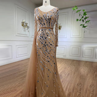 Muslim Nude Mermaid With Overskirt Beaded Long Evening Dress Gown: Wedding Party 2024