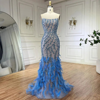 Sunkissed Glamour: Orange Spaghetti Strap Mermaid Evening Gown - Luxury Feather and Bead Detail for Women's Wedding Party