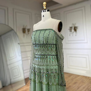 Ships in 1 to 3 Days - Dubai Arabic Sage Green Mermaid Evening Gown with Beaded Detailing - Luxury Party Dress for Women's Weddings 2024