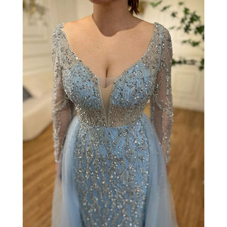 Blue Mermaid Elegant One Shoulder Evening Gown 2024: Beaded Luxury for Women's Party