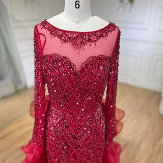 Ships in 1 to 3 Days - Fuchsia Mermaid Over Skirt Beaded Luxury Dubai Long Evening Dresses: Gowns for Women's Wedding Party 2024