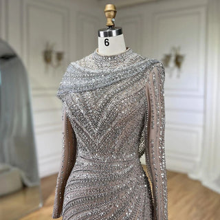 Silver Nude Mermaid Elegant High Split Evening Dresses Gowns Luxury Beaded 2024 For Women Party