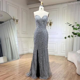 Green Mermaid High Split Spaghetti Strap Evening Dress: 2024 Feather Beaded Gown for Women's Party