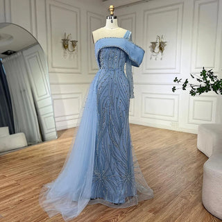 Arabic Lilac Evening Dress with Side Train and Pearl-Adorned One Shoulder - Women's Formal Prom Wedding Party Gown (2024)