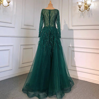 Luxury Dubai Feathers Lilac Evening Dresses: Elegant Emerald Green Arabic Formal Party Gowns for Women's Weddings