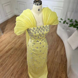 Ships in 1 to 3 Days - 2024 Elegant Yellow Saudi Arabic Ankle-Length Evening Gown - Beaded Dress for Formal Occasions