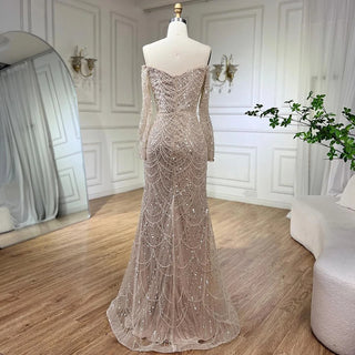 Dubai Nude Elegant Mermaid Evening Gown: Arabia Luxury Beaded for Women's Wedding Party 2024