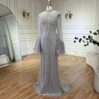 Ships in 1 to 3 Days - 2024 Women Wedding Party Dubai Gowns: Nude Illusion Cut Out Lace Beaded Feathers Mermaid Long Evening Dresses