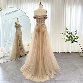 Elegant Off-Shoulder Sage Green Evening Dresses with Overskirt: 2024 Luxury Dubai Gowns for Women's Wedding and Formal Parties