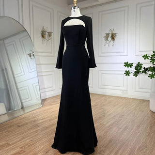 2024 Dubai Blue Satin Mermaid Black Luxury Arabic Lace-Up Evening Dress - Gown for Women's Wedding Party