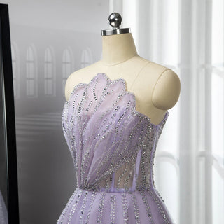 Lilac Luxury Beading Dubai Evening Dress: 2024 Long Elegant Scalloped Arabic Women's Formal Prom Dress