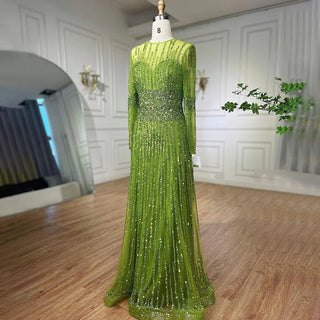 Muslim A-Line Beaded Luxury Arabic Evening Dress Gown 2024: for Women Wedding Party