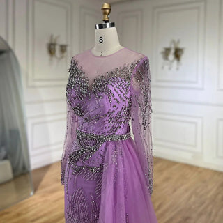 Elegant Purple Mermaid Evening Gowns with Beaded Skirt and Lace-up Detail - Women's Wedding Party 2024