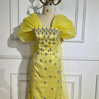 Ships in 1 to 3 Days - 2024 Elegant Yellow Saudi Arabic Ankle-Length Evening Gown - Beaded Dress for Formal Occasions