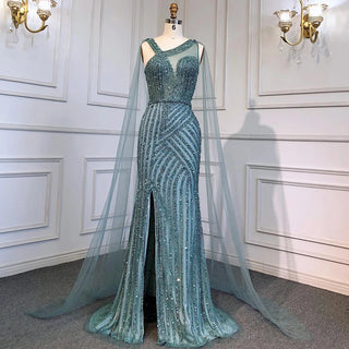 Elegant Ocean Blue: 2024 Mermaid Evening Dress with Beading, High Split, and Luxury Appeal