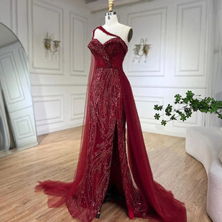 2024 Green One Shoulder Mermaid Evening Dress with Cape Overskirt: Perfect for Women's Wedding Party and Long Prom Formal Events