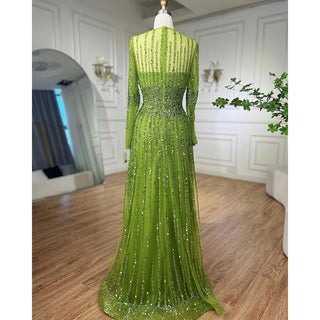 Ships in 1 to 3 Days - Muslim A-Line Beaded Luxury Arabic Evening Dress Gown 2024: for Women Wedding Party