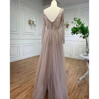 Arabic Caramel Mermaid Evening Gown 2024: Elegant With Overskirt, Beaded Luxury for Women's Party