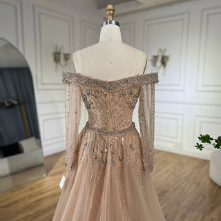 Ships in 1 to 3 Days - Nude Mermaid Elegant Overskirt Beaded Luxury Dubai Evening Dress Gown 2024 For Women Wedding Party