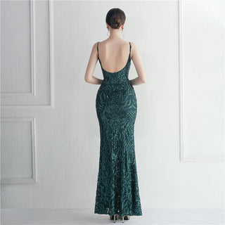 Backless Sexy Slit Long Sequin Evening Dress - Luxury Stretch Sleeveless Cocktail Party Prom Dress