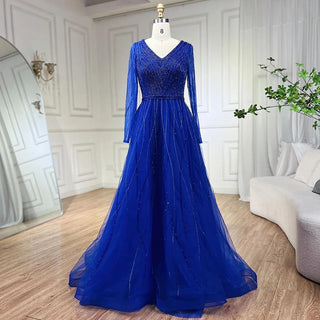 Turquoise Muslim Elegant A-Line Evening Dress with Beaded Details for Formal Events 2024