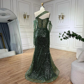 Ships in 1 to 3 Days - 2024 Arab Nude One Shoulder Mermaid Evening Dress: Elegant Luxury Gown with Beading for Women's Party