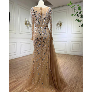 Muslim Nude Mermaid With Overskirt Beaded Long Evening Dress Gown: Wedding Party 2024