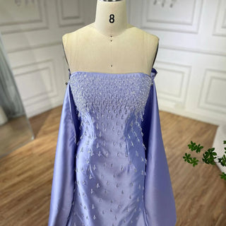 Ships in 1 to 3 Days - 2024 Lilac Spaghetti Strap Mermaid Evening Gown with Satin Shawl - Luxury Beaded Elegance for Women's Wedding Party